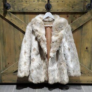 VINTAGE FAUX FUR COAT ANIMAL PRINT RETRO BOHO GYPSY